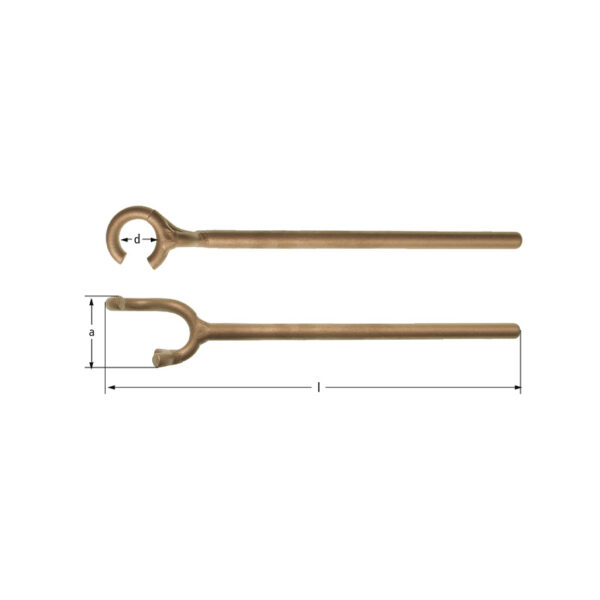 AMPCO Safety Tools ventilnyckel i BeCu, idealisk för icke-gnistrande, icke-magnetiska applikationer i farliga miljöer.