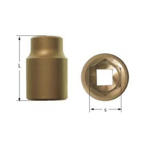 AMPCO Safety Tools cabeça de tomada longa para acionamento de 1/2", sem faíscas e não magnética para uso seguro em ambientes perigosos.