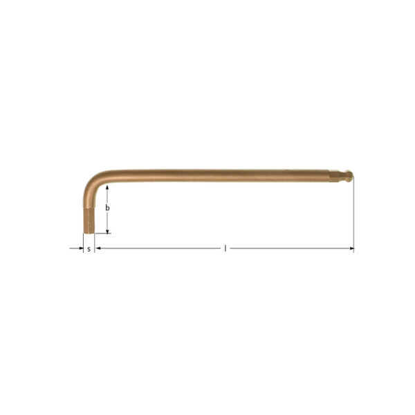 AMPCO Safety Tools insexnyckel med kulspets med lång arm, icke-gnistrande och icke-magnetisk, perfekt för farliga miljöer.