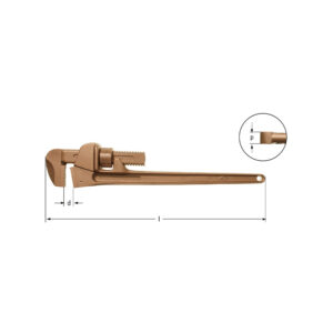 AMPCO adjustable pipe wrench, non-sparking and non-magnetic, ideal for hazardous environments and sensitive equipment.