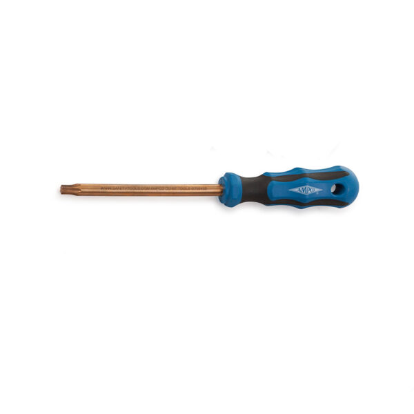 Cacciavite Torx AMPCO realizzato in lega BeCu antiscintilla, ideale per ambienti pericolosi e apparecchiature sensibili.