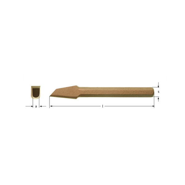 AMPCO Safety Tools scalpello scanalato, antiscintilla e non magnetico, ideale per ambienti pericolosi e apparecchiature sensibili.
