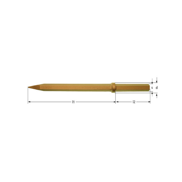 Cincel neumático de extremo puntiagudo antichispas de AMPCO, ideal para un uso seguro en entornos explosivos y equipos sensibles.