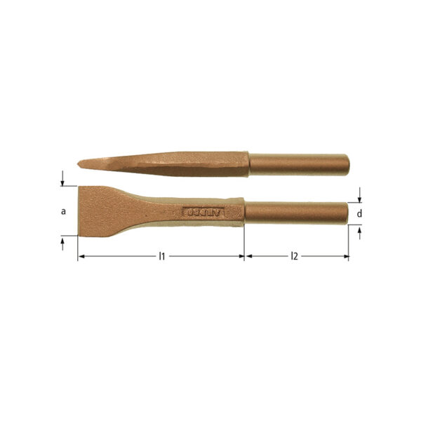 AMPCO Safety Tools Pneumatische beitel AlBz vonkvrij, niet-magnetisch gereedschap voor veilig gebruik in explosieve omgevingen.