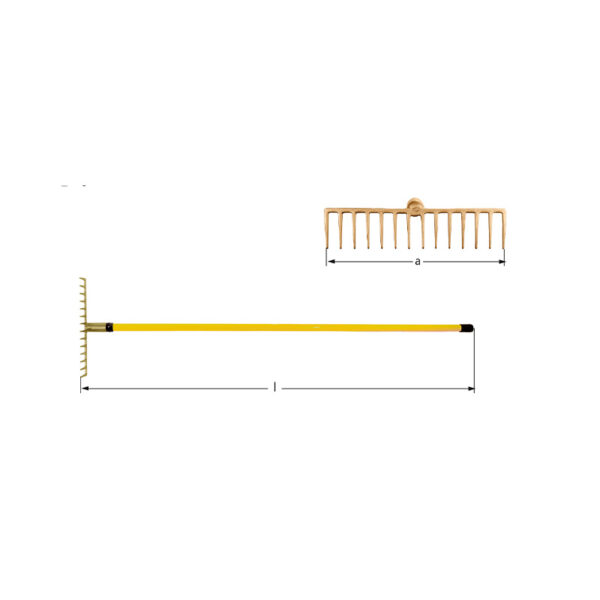 Rake de jardim sem faísca AMPCO feito de liga BeCu, ideal para ambientes perigosos e equipamentos sensíveis.