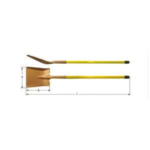 AMPCO Safety Tools hand shovel with straight handle, non-sparking and non-magnetic, ideal for hazardous environments.