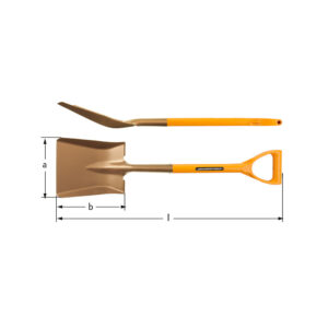 AMPCO non-sparking hand shovel with D-handle, ideal for hazardous environments and sensitive equipment.