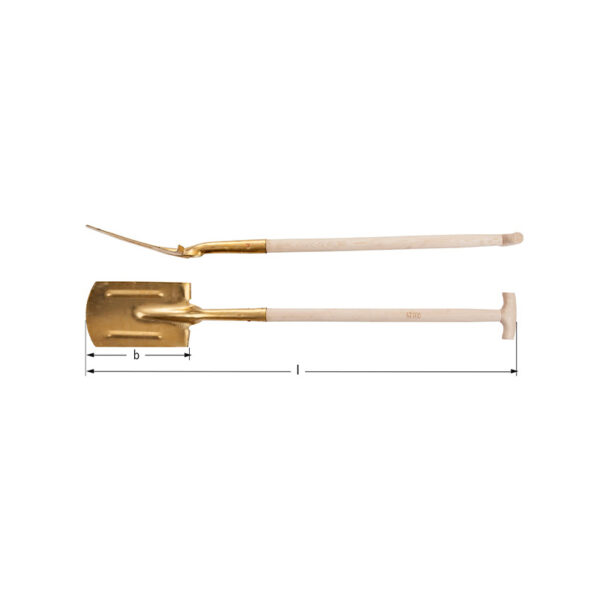 AMPCO Safety Tools pala de filo con mango en T, latón antichispas, ideal para entornos peligrosos y equipos sensibles.