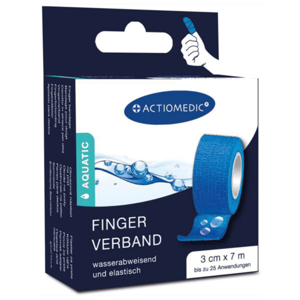 Bandage souple pour doigts bleu 3 cm x 7 m, déchirable, hydrofuge, hypoallergénique, idéal pour les petites blessures.