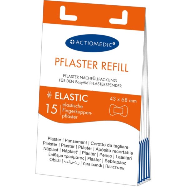 EasyAid ELASTIC Påfyllingssett for fingertuppplaster, 15 hypoallergene, pustende plaster for effektiv sårpleie.