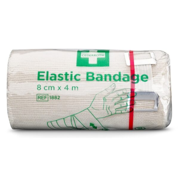 Bandage élastique Cederroth 8 cm x 4 m pour une fixation solide, un soutien et un soulagement des entorses et des contusions.