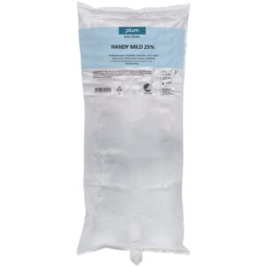 Plum Saqueta Handy Mild de 500 ml, creme condicionador sem fragrância para pele seca com 25% de teor de lípidos, certificado Ecolabel.