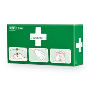 Kit de protecție Cederroth pentru resuscitare gură la gură în siguranță cu mască, mănuși și dezinfectanți incluse.