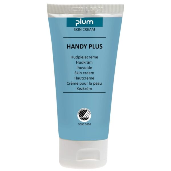 Plum Handy Plus tube van 50 ml, een voedende verzorgende crème voor de normale huid, beschermt en regenereert de handen effectief.