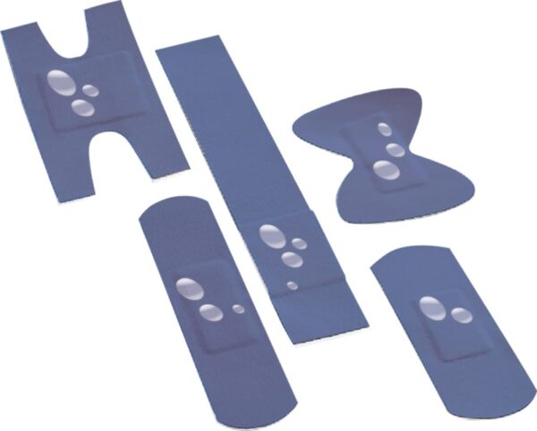 Set de pansements DETECT AQUATIC de haute qualité et hypoallergénique avec 50 pansements imperméables et détectables de différentes tailles.