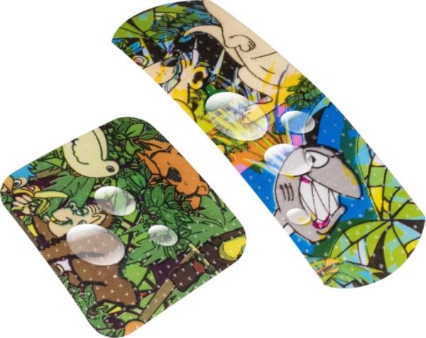 Ensemble de pansements pour plaies KIDS AQUATIC de haute qualité, comprenant des pansements imperméables, hypoallergéniques et respirants dans des designs vibrants.
