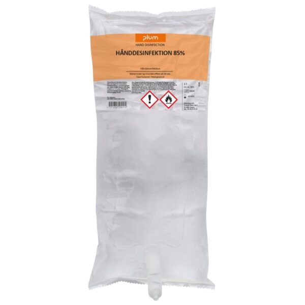 Plum Dezinfektor 85% sredstvo za dezinfekciju ruku 1000 ml vrećica, učinkovita antibakterijska i virucidna otopina za higijenu ruku.