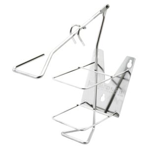 Suporte de parede em aço inoxidável para produtos de bomba de 600 ml, com braço de cotovelo para uso higiénico em várias configurações.
