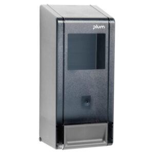 Dispensador de policarbonato cinzento fumo resistente para produtos bag-in-box, ideal para uma utilização flexível e higiénica no local de trabalho.