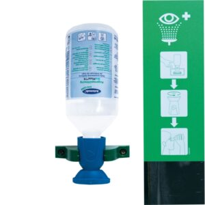 EYE CARE Single III Wall Wash Station με διάλυμα BioPhos74 500 ml, εργονομικό σχεδιασμό και εύκολες οδηγίες.