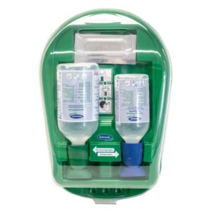 ACTIOMEDIC® EYE CARE Medidrop II Eye Wash Station με χλωριούχο νάτριο και διαλύματα BioPhos®74 για αποτελεσματικό ξέπλυμα ματιών.