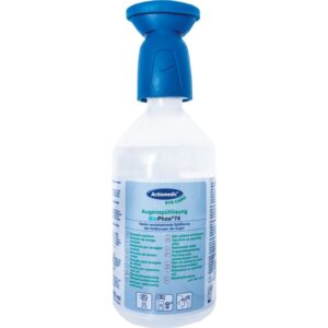 BioPhos74 Eye Wash Buffer 500 ml, sterilní fosfátový roztok pro poranění očí, jemný, bez konzervačních látek, ergonomický design.