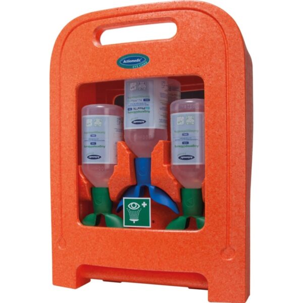 Stație de spălare a ochilor Medi2Protect TWIN I cu 2 x 500 ml clorură de sodiu și 1 x 500 ml soluție BioPhos74.