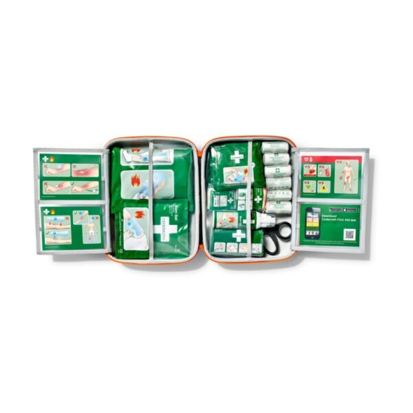 Hoogwaardige EHBO-apparatuur voor een effectieve behandeling van brandwonden, met duurzame materialen en duidelijk zicht voor snelle toegang.