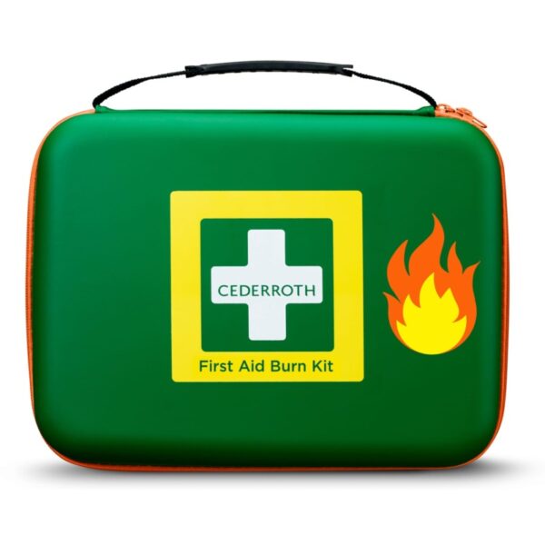 Mobiele EHBO-doos bij brandwonden, met gelproducten voor effectieve koeling en pijnverlichting in noodgevallen.