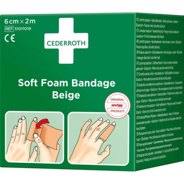 Beige 6 cm x 2 m bandage, easy to cut or tear, ideal for covering and treating minor wounds in various conditions.