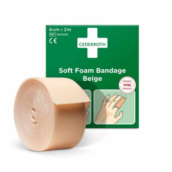 Beige 6 cm x 2 m tearable bandage, ideal for minor wounds, self-adhesive, latex-free, and water-resistant.