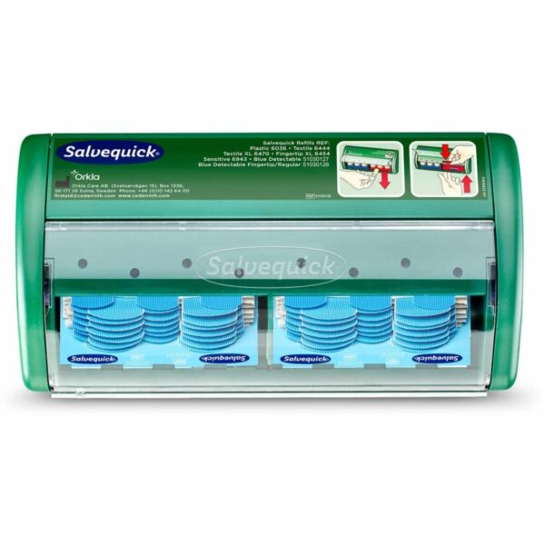 Le distributeur Salvequick permet d’accéder facilement et d’une seule main aux pansements détectables, ce qui est idéal pour l’industrie alimentaire.