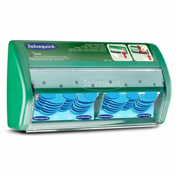 Le distributeur Salvequick est composé de pansements détectables bleus imperméables de haute qualité, idéaux pour une utilisation dans l’industrie alimentaire.