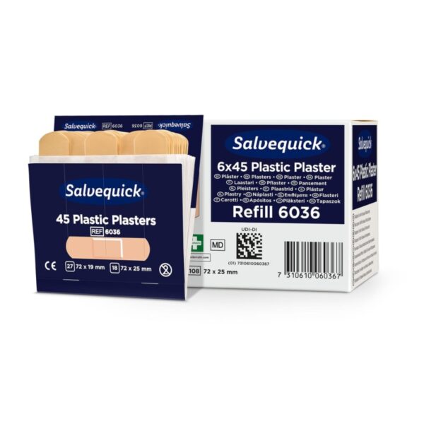 Salvequick κιτ αναπλήρωσης πλαστικού σοβά πληγής με 45 σοβάδες υψηλής ποιότητας, εύκαμπτο και εύκολο στην εφαρμογή.