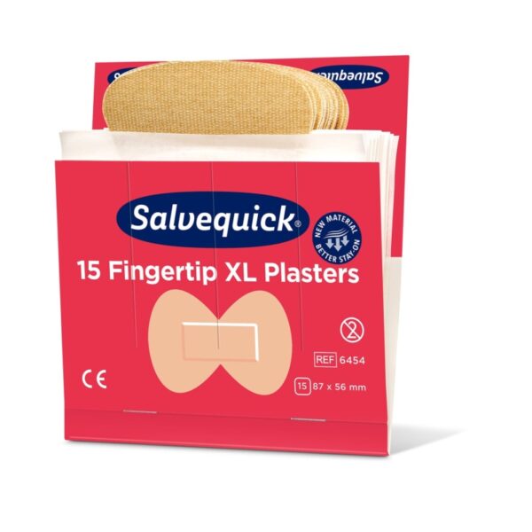 Premium κιτ αναπλήρωσης σοβά δακτύλου Salvequick, εξασφαλίζοντας ασφαλή, άνετη προστασία για πληγές με διαρκή ποιότητα.