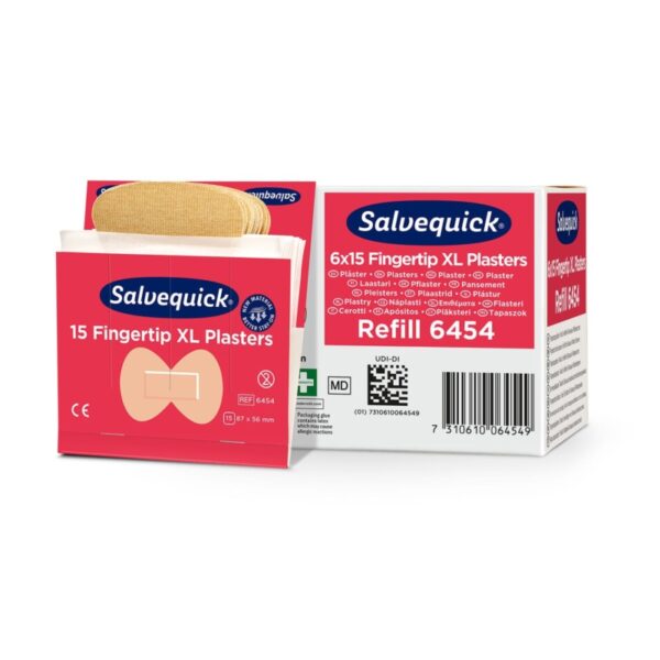 Σετ αναπλήρωσης σοβά πληγής δακτύλου Salvequick με 15 αυτοκόλλητα, εύκαμπτα βοηθήματα επιδέσμων για αποτελεσματική προστασία των δακτύλων.