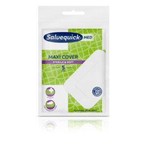 Salvequick Maxi Cover Bandaje chirurgicale cu tampoane absorbante, 5 buc, ideale pentru răni mai mari și protecție rapidă.