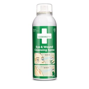 Cederroth Eye & Wound Wash Spray 150 ml, αποστειρωμένο αλατούχο διάλυμα για αποτελεσματικές πρώτες βοήθειες και απαλό ξέπλυμα ματιών.
