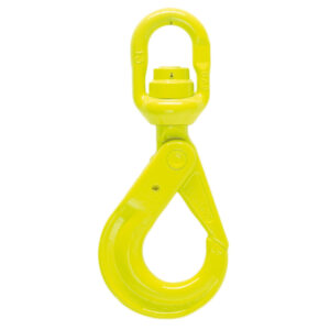 Gunnebo GrabiQ swivel safety hook Type BKLK Grade 10, durable alloy steel, automatic latch, full rotation under load.