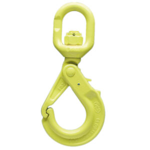 Gunnebo GrabiQ forgatható biztonsági horog LBK típus 10-es osztályú, kovácsolt acél, WLL 10,3t-ig, ideális láncos hevederekhez.