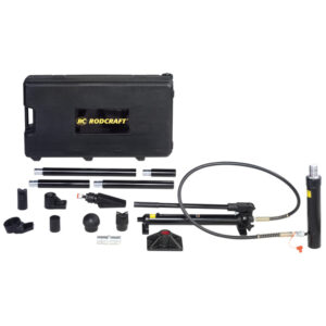 GTIN/EAN: 4028203802258Set cilindro idraulico e pompa a mano Rodcraft HRS04, capacità 4 tonnellate, pressione 700 bar, 17 pezzi essenziali per i professionisti.