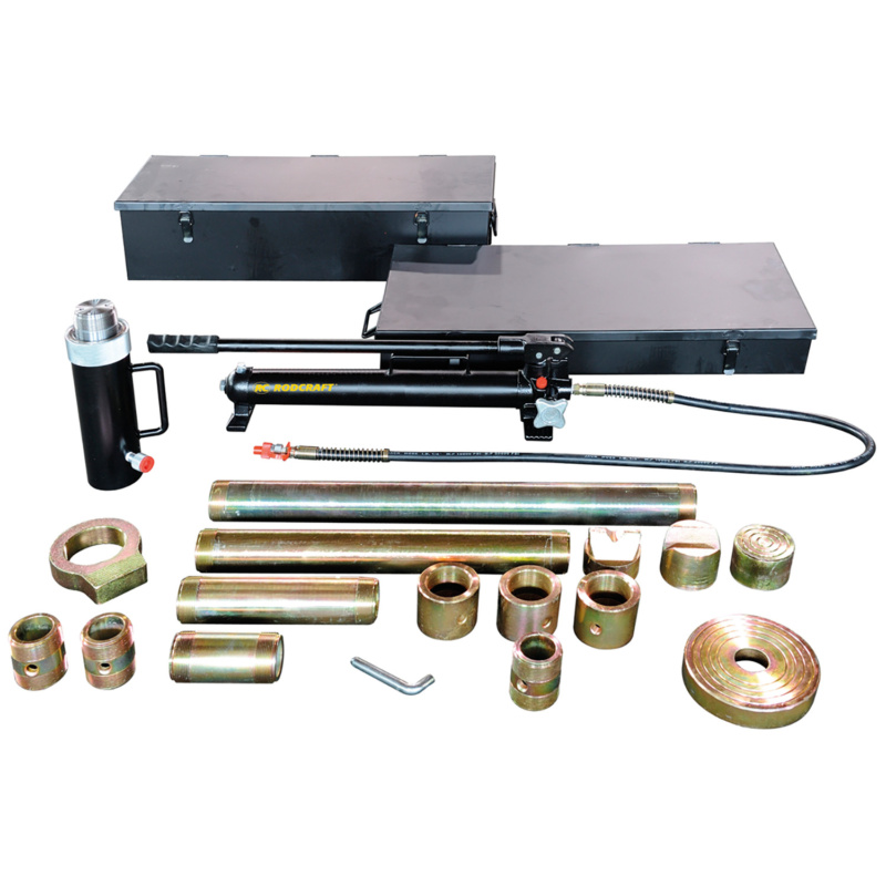 GTIN / EAN: 4028203802272Rodcraft HRS20 cilindro hidráulico e conjunto de bomba manual, capacidade de 20 toneladas, pressão de 700 bar, inclui acessórios essenciais.