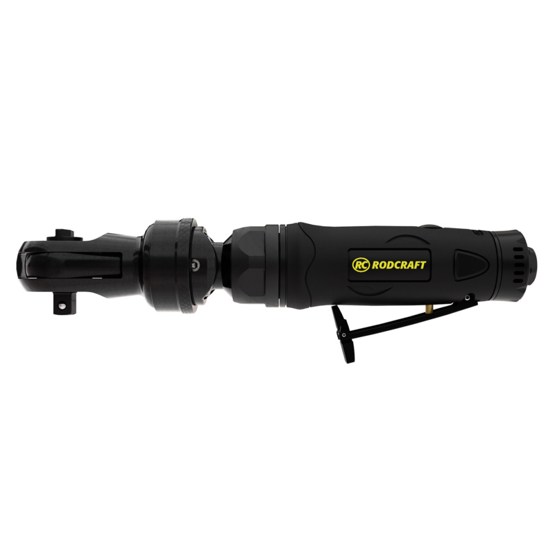 Chave de catraca pneumática com cabeça flexível para fácil acesso em espaços apertados, ideal para tarefas de manutenção automotiva.