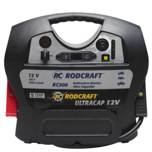 GTIN/EAN: 4028203832460Avviatore di emergenza Rodcraft RC500 con batteria da 12 V, capacità di 500 Farad, ricarica rapida di 30 secondi, ideale per le officine automobilistiche.