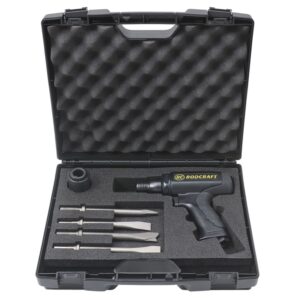 GTIN/EAN: 4028203832828Rodcraft RC5195K-C pneumatic chisel hammer set for stone and concrete, 2100 BPM, 11 mm hex, includes case.