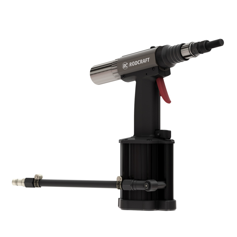 GTIN/EAN: 4030178833441Rodcraft RC6758 pneumatic blind rivet nut gun for M3-M12, 24.0 kN force, precise stroke adjustment, automatic drilling.