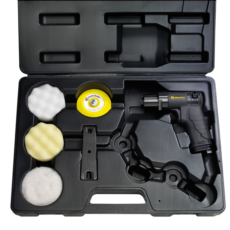 Pulidora de aire Rodcraft RC7683K de alta calidad con almohadilla de 75 mm, 5500 RPM y 150 vatios para resultados profesionales.