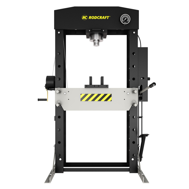 GTIN/EAN: 4030178833410Rodcraft WP50P prensa hidráulica para oficina, capacidade de 50 toneladas, curso de 200 mm, inclui conjunto de pistão e suporte de troca rápida.