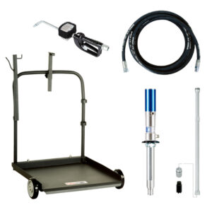 Conjunto completo de óleo Flowconcept com carretel de mangueira, bomba 5:1, pistola digital de óleo e carrinho de tambor para oficinas profissionais