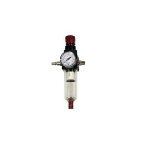 Regolatore d'aria compressa Ompi da 1/4 di pollice BSP con manometro, filtro dell'aria e vite bloccabile per un controllo preciso della pressione.